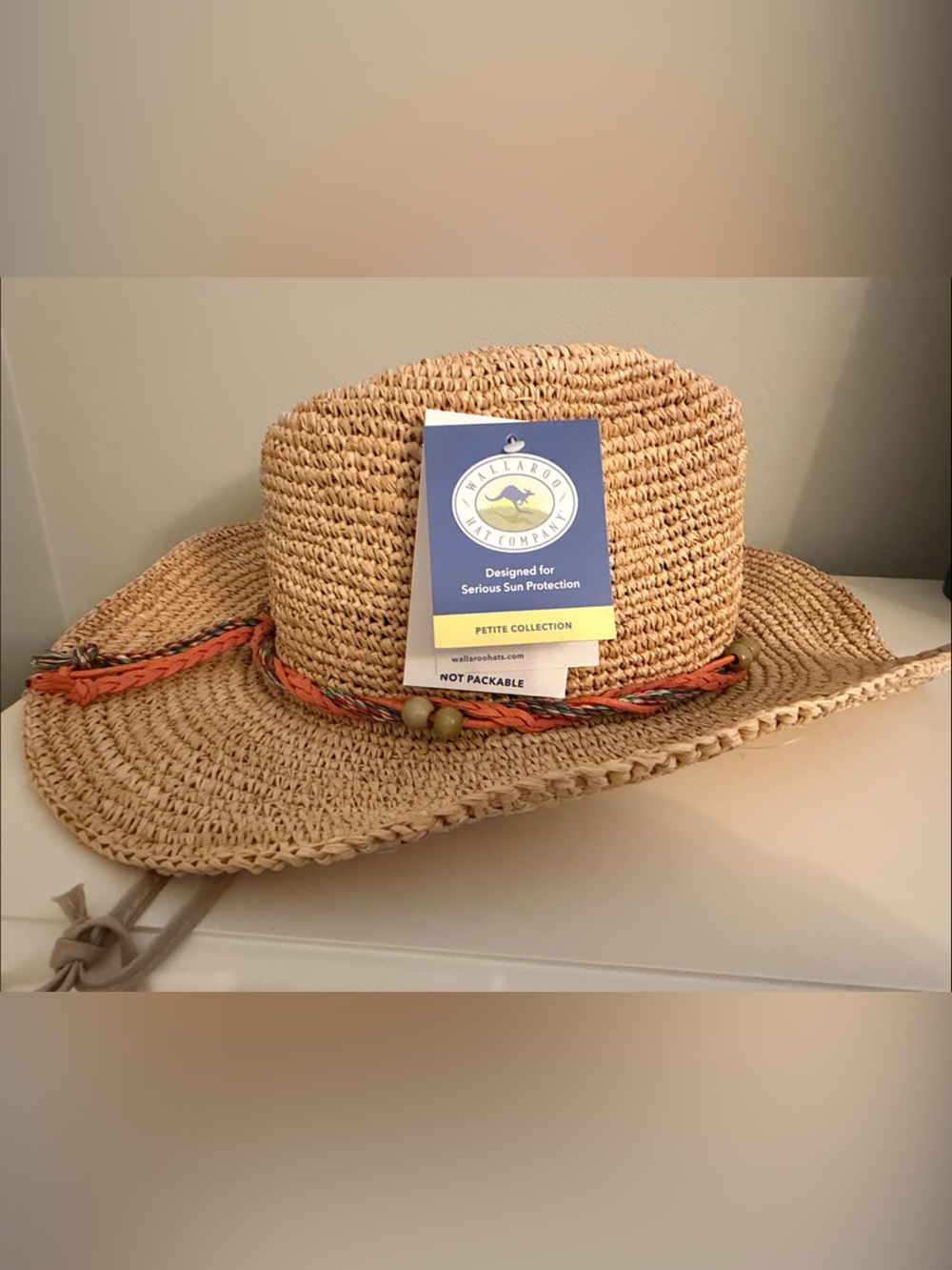 Petite Straw Sun Hat with Orange Braided Trim